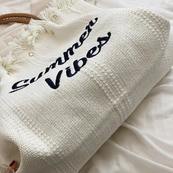 Letter Embroidered Fringe Trim canvas Crochet Bag - Picture 6 of 8